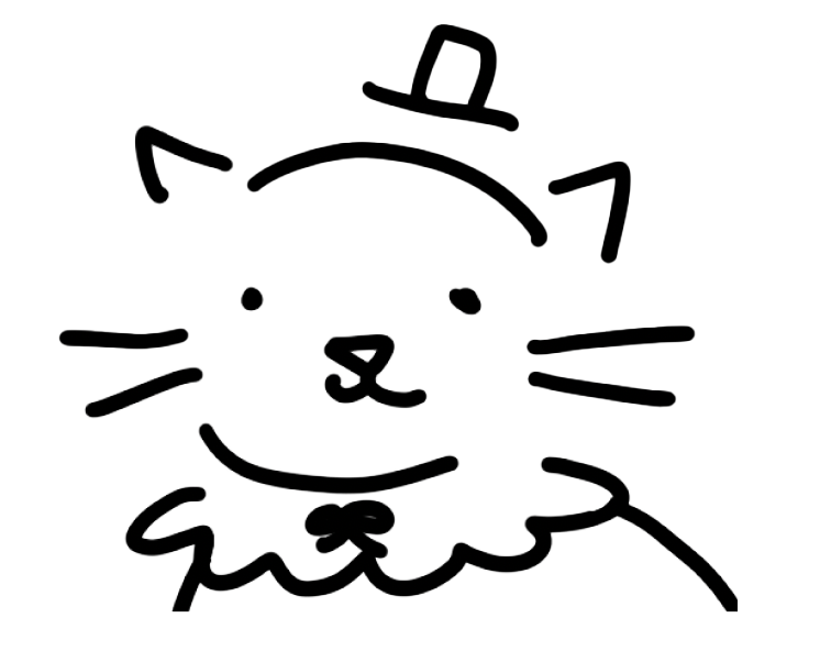 white outline of cat with a hat logo